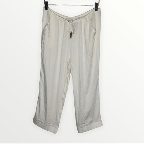 NEW Chaser Ivory Super Soft Drawstring Waist Elastic Hem Cropped Pants Sz. M - Picture 1 of 3